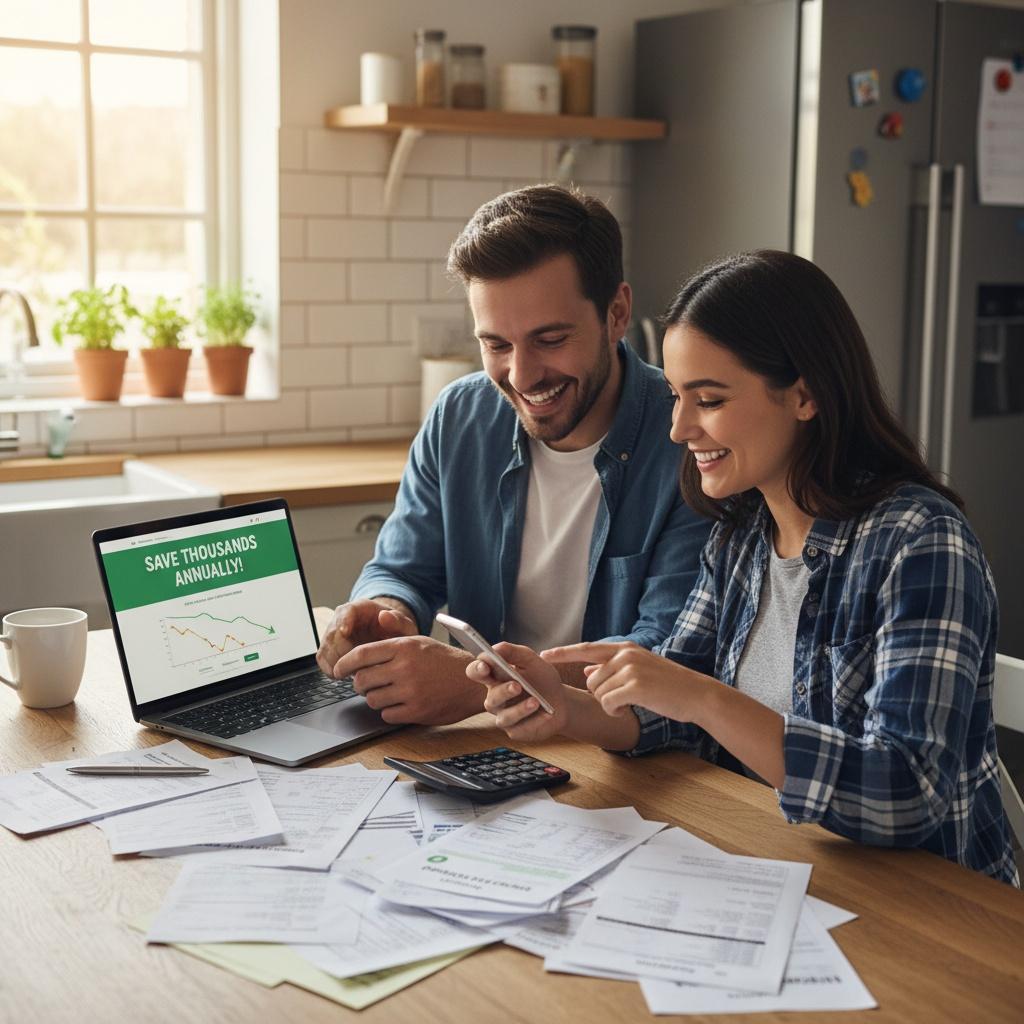 Smilende par sammenligner regninger